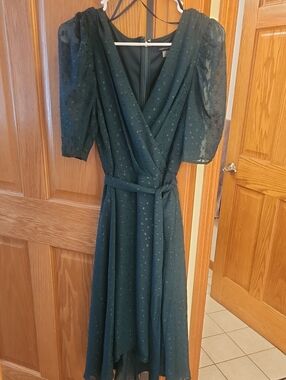 Tommy Hilfiger Teal Wrap Midi Dress with Dot Texture